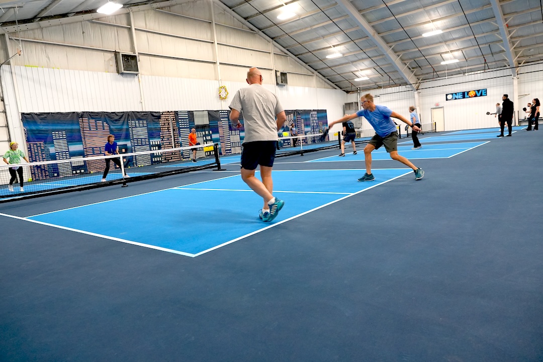 goshen-pickleball-league picklebal players playing a pickleball match inside GSA in goshen indiana